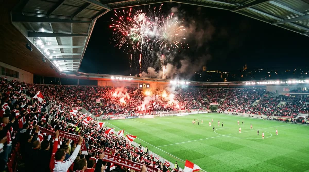 Eden Arena, 2008: Opening night under floodlights and fireworks.