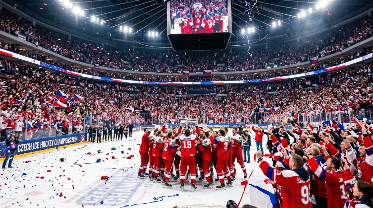 O2 arena Prague, 2024: Czechia win world gold on home ice — the loudest night in the arena's history.